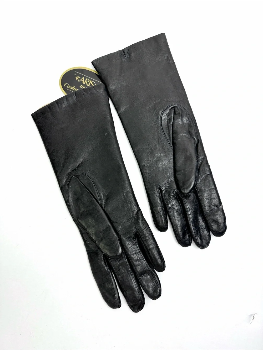 NWT Aris Black Leather Gloves Cashmere Lined Women’s Size 7 Vintage